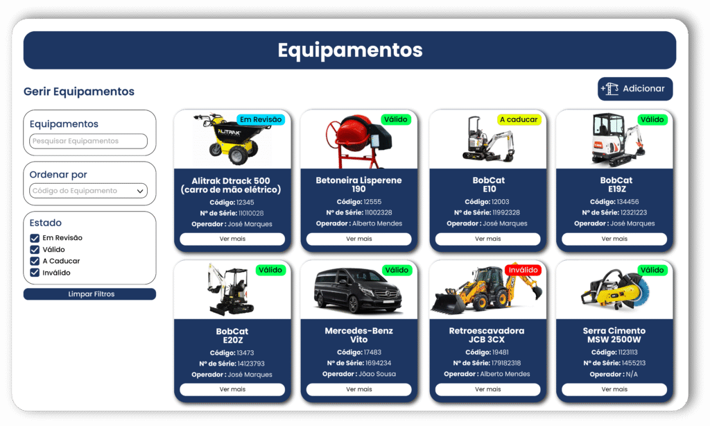 Registo técnico e legal de equipamentos de obra no MegBuild