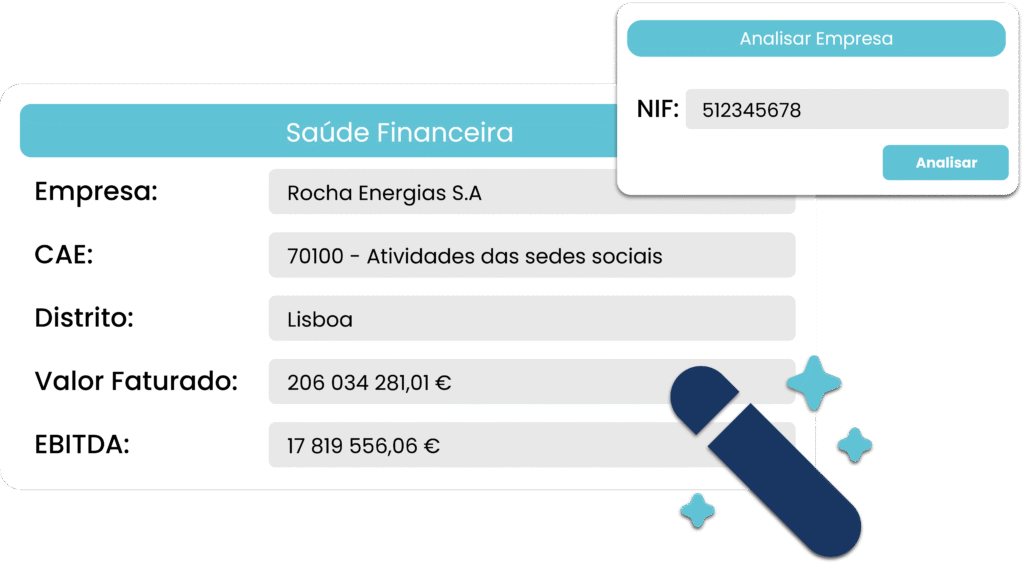 Interface de IA do Meg-CRM com análise de empresas via NIF